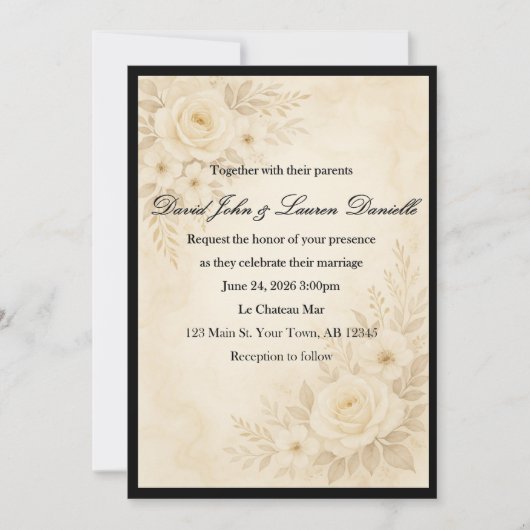 Invitation Carton d'invitation élégant floral sépia (Devant)
