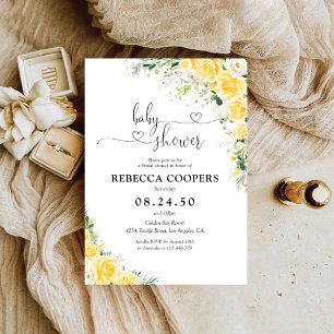 Invitation Carton d'invitation élégant jaune à motif floral p
