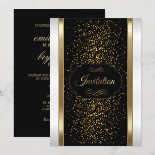 Invitation Carton d'invitation élégant noir, blanc et or