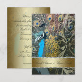 Invitation Carton d'invitation élégant paon doré pour la réce (Devant / Derrière)