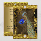 Invitation Carton d'invitation élégant paon or (Devant / Derrière)