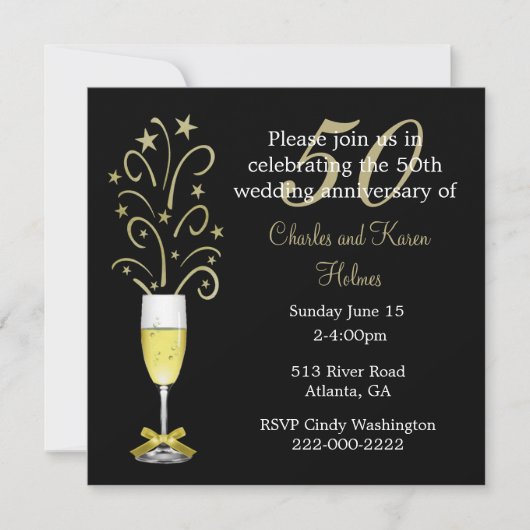 Invitation Carton d'invitation élégant pour les 50 ans de mar (Devant)