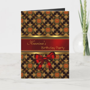 Invitation Carton d'invitation fête d'anniversaire or rouge n