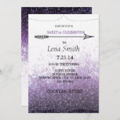 Invitation Carton d'invitation Fête glitter violet pour un an (Devant / Derrière)