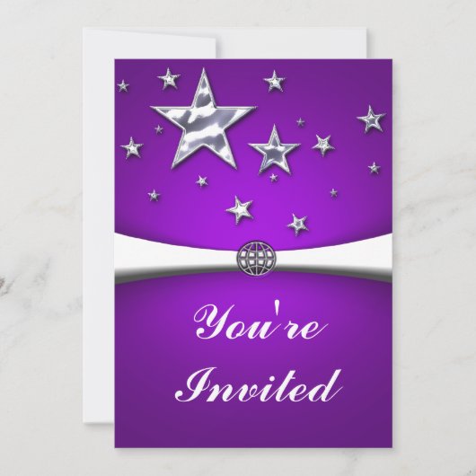 Invitation Carton d'invitation Fête Violette Silver Stars (Devant)