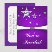 Invitation Carton d'invitation Fête Violette Silver Stars (Devant / Derrière)