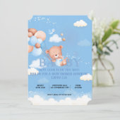 INVITATION CARTON D'INVITATION FILLE OURSON BLEU (Debout devant)