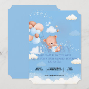 INVITATION CARTON D'INVITATION FILLE OURSON BLEU