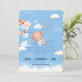 INVITATION CARTON D'INVITATION FILLE OURSON BLEU (Debout devant)