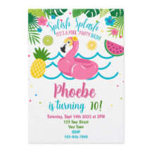 Carton d'invitation Flamant Rose pour Fête au bord