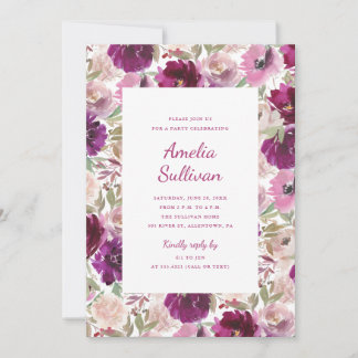 Invitation Carton d'invitation floral aquarelle pour fête