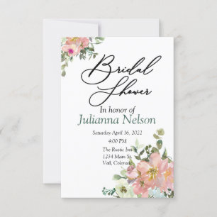 Invitation Carton d'invitation floral aquarelle rose et coqui