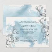 Invitation Carton d'invitation floral bleu poudre (Devant / Derrière)