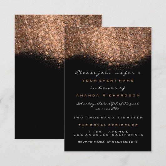 Invitation Carton d'invitation formel en rose gold pailleté c (Devant / Derrière)