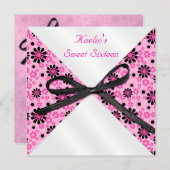 Invitation Carton d'invitation formel rose et noir 5"x5" carr (Devant / Derrière)