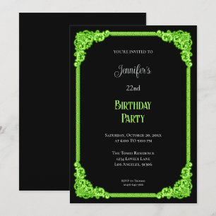 Invitation Carton d'invitation gothique floral vert néon pour