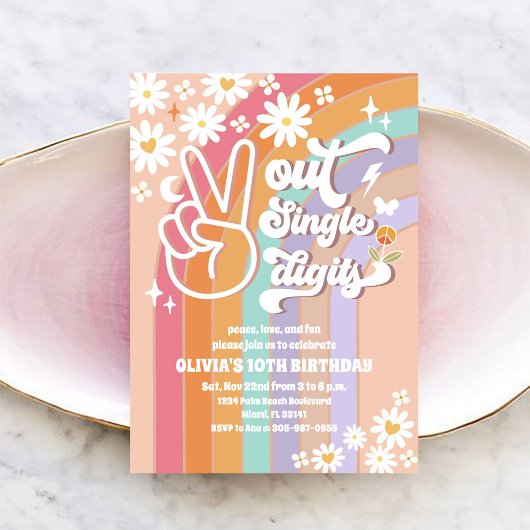 Invitation Carton d'invitation Groovy Retro Daisy pour 10ème