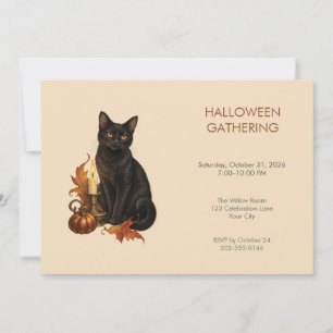 Invitation Carton d'invitation Halloween Bougie Chat Noir