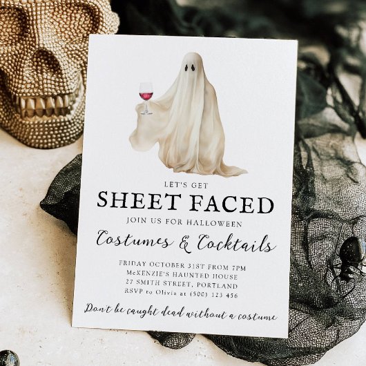 Invitation Carton d'invitation Halloween Let's Get Sheet Face