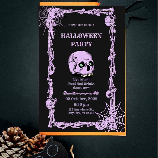 Invitation Carton d'invitation Halloween tête de mort gothiqu