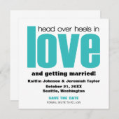 Invitation Carton d'invitation Head Over Heels, Aqua (Devant / Derrière)