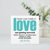 Invitation Carton d'invitation Head Over Heels, Aqua (Debout devant)