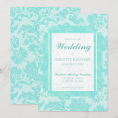 Invitation Carton d'invitation imprimé damassé vert teal vint (Devant / Derrière)