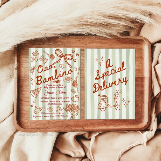 Invitation Carton d'invitation italien Ciao Bambino rouge ver