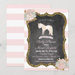 Invitation Carton d'invitation Licorne Pailletée Florale pour
