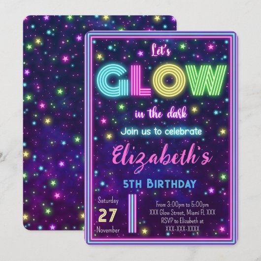 Invitation Carton d'invitation lumineux modifiable (Devant / Derrière)