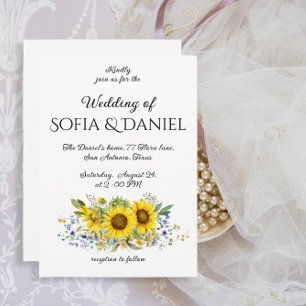 Invitation Carton d'invitation mariage aquarelle tournesol bl