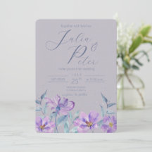 Carton d'invitation mariage floral aquarelle viole