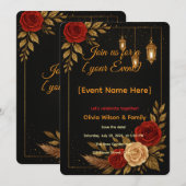 Invitation Carton d'invitation Modèle Luxe Noir Or Floral (Devant / Derrière)
