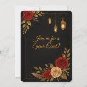 Invitation Carton d'invitation Modèle Luxe Noir Or Floral (Dos)