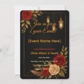 Invitation Carton d'invitation Modèle Luxe Noir Or Floral (Devant)