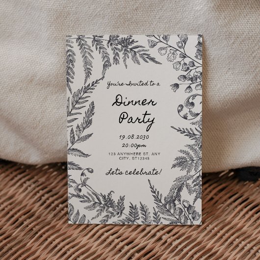 Invitation Carton d'invitation moderne noir et blanc pour dîn