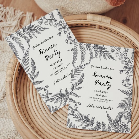 Invitation Carton d'invitation moderne noir et blanc pour dîn