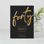 Invitation Carton d'invitation moderne noir et or pour 40e an (Debout devant)