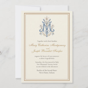 Invitation Carton d'invitation nuptiale au monogramme marial
