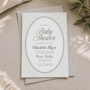 Invitation Carton d'invitation ovale vert sauge rayé pour Bab