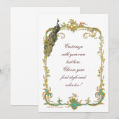 Invitation Carton d'invitation Paon avec cadre baroque doré (Devant / Derrière)