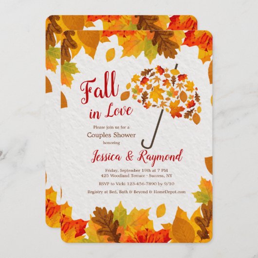 Invitation Carton d'invitation parapluie d'automne (Devant / Derrière)