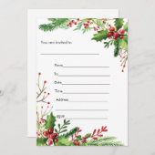 Invitation Carton d'invitation peint à l'aquarelle au gui ave (Devant / Derrière)