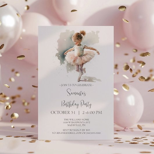 Invitation Carton d'invitation petite ballerine aquarelle