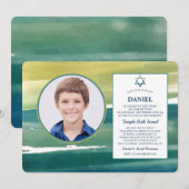 Invitation Carton d'invitation photo aux coups de pinceau aqu (Devant / Derrière)