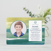 Invitation Carton d'invitation photo aux coups de pinceau aqu (Debout devant)