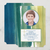 Invitation Carton d'invitation photo aux coups de pinceau aqu (Devant / Derrière)