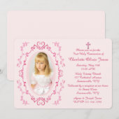Invitation Carton d'invitation photo avec cadre rose aquarell (Devant / Derrière)