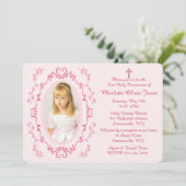 Invitation Carton d'invitation photo avec cadre rose aquarell (Debout devant)
