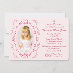 Invitation Carton d'invitation photo avec cadre rose aquarell